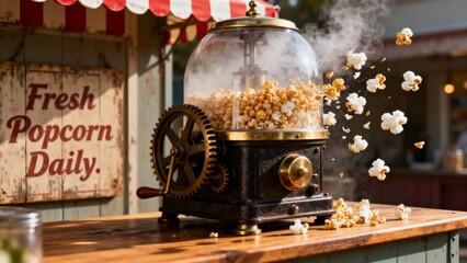 Discover the warm charm of popcorn cooking in a rustic setup