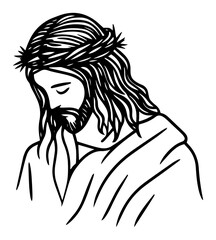 Standing Jesus Christ blessing – sacred Redeemer figure with halo, detailed hand-drawn vector illustration