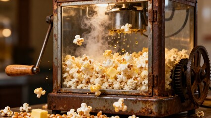 Unveil the warm charm of popcorn cooking in a classic machine setup
