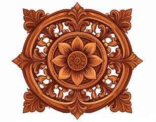 Ornate wooden rosette with transparent background