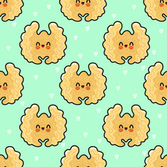 Cute pistachio character seamless pattern with hearts