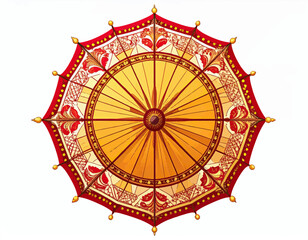Ornate red umbrella with transparent background
