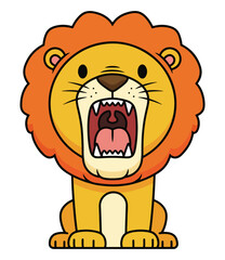Fierce cartoon lion roars with mouth open and sharp teeth showing, full of energy