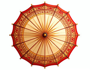 Ornate red umbrella with transparent background