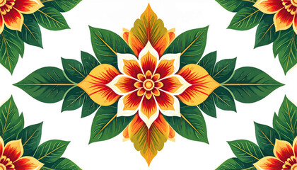 Seamless pattern of ornate floral elements with transparent background