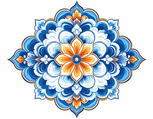 Blue and gold floral ornament with transparent background