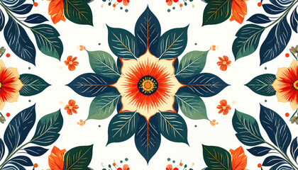 Seamless pattern of floral elements and leaves