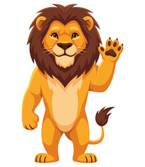 Friendly cartoon lion waving hello with a cheerful expression