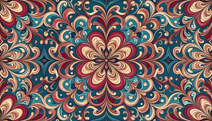 Seamless pattern of ornate floral swirls