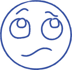Obraz premium Hand drawn blue line art emoji face showing confusion and doubt with rolling eyes and a questioning expression