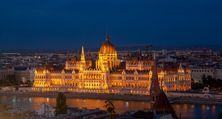 Parliament from Fisherman's bastion at night in Budapest, Hungary
