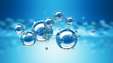 Models of hydrogen molecules floating against blue background - H2 scientific element