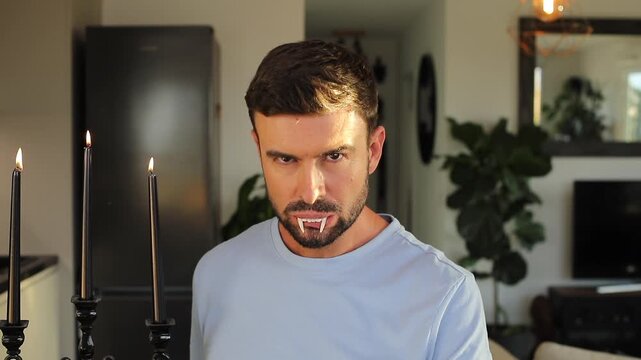 Funny man pretending to be a vampire 