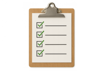 Clipboard showing a completed checklist with green checkmarks, representing task management, organization, and planning concepts