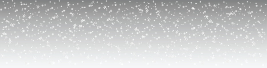 A realistic falling snow overlay on a gray gradient festive winter background with snowstorm and bokeh. A modern vector, white overlay with special light effect, for Christmas, New Year holiday design
