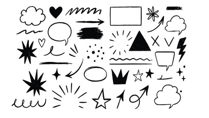 Hand Drawn Doodle Elements Set – Abstract Arrows, Stars, Clouds, and Sketch Icons