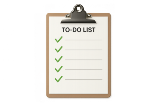 To-do list on clipboard showing completed tasks and checked items, symbolizing productivity and successful achievement