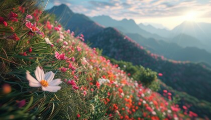 zoom into a flower on the moutain