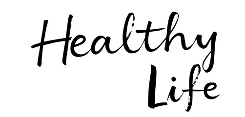 Elegant handwritten inscription “Healthy Life” in modern black ink calligraphy. Motivational typography for wellness, diet, and lifestyle designs. Transparent background