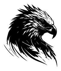 Eagle head profile, fierce raptor emblem with sharp beak and intense eye, patriotic strength and speed