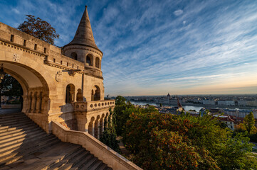 Obraz premium Fisherman's bastion in Budapest Hungary. View on white towers of the bastion.