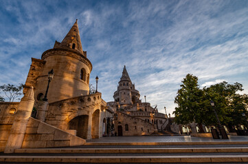 Fototapeta premium Fisherman's bastion in Budapest Hungary. View on white towers of the bastion.