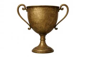 Vintage gold trophy cup on a transparent background, symbolizing winning, competition, and excellence