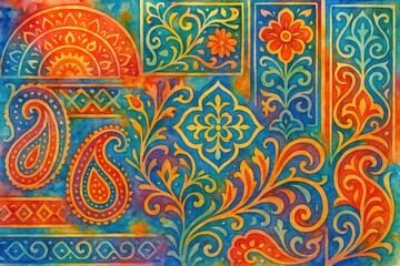 Vibrant Watercolor Patterns with Floral and Paisley Designs
