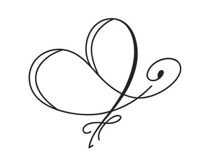 Elegant Heart Swirl Design in Minimalist Black Line Art for Valentines Day and Wedding Invitations a Symbol of Love and Romance