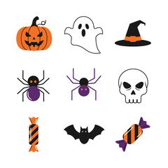 Flat Halloween Icon Set — Pumpkins, Ghosts, and Spooky Symbols