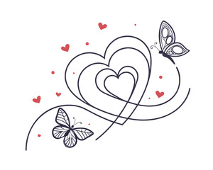Elegant Heart and Butterfly Illustration with Delicate Line Art Romantic Design Concept for Valentines Day and Special Occasions