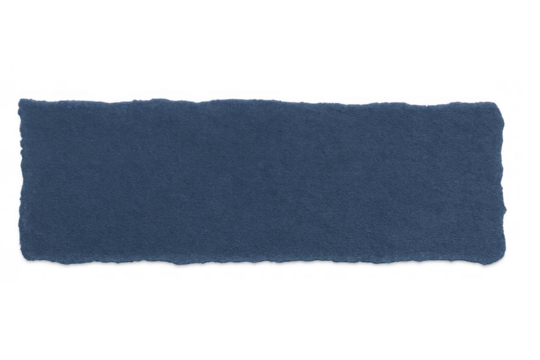 Blue torn paper strip with rough edges creating a textured scrap element, isolated on transparent background