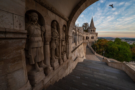Arpad era warrior statues at Fisherman's Bastion. Budapest, Hungary