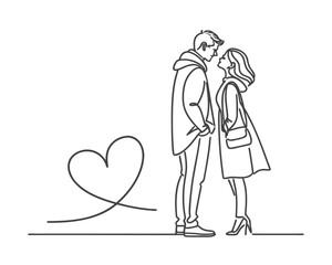 Romantic couple looking at each other single continuous line drawing minimalist love illustration simple design for greeting card or poster