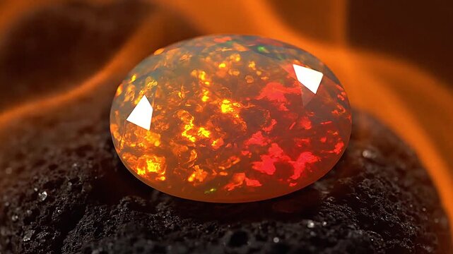 Heat haze shimmers around a fire opal, making it appear alive.