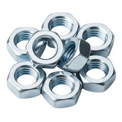 Pile of hex nuts isolated on transparent background, ready for construction