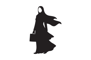 Silhouette of a woman in a hijab carrying a briefcase