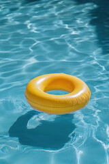 Bright yellow pool float in tranquil blue swimming pool water