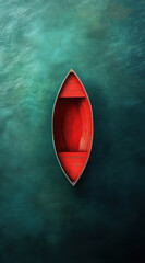 Red canoe floating on turquoise water in tranquil natural setting