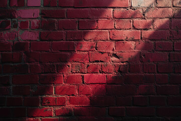 Textured red brick wall with shadows creating an abstract pattern