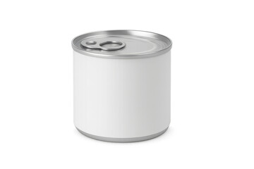 Metal beverage can with blank label on transparent background