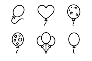 Variety of balloon designs displayed as simple line art illustrations