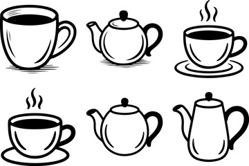 Black and white tea cup and teapot pattern background design