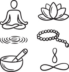 Meditation and wellness symbols outline collection relaxation peaceful practice vector