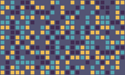 Abstract geometric pattern featuring a mosaic of teal, mustard, and purple squares.  Ideal for backgrounds, website design, or textile prints.