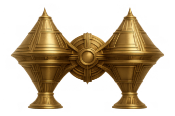 Golden symmetrical art deco wall sconce fixture with ornate geometric patterns, elegant vintage architectural element