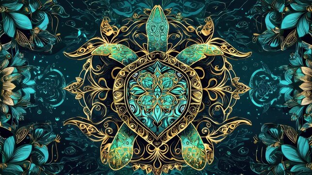 Colorful turtle design with intricate patterns and floral elements showcases artistic craftsmanship and creativity