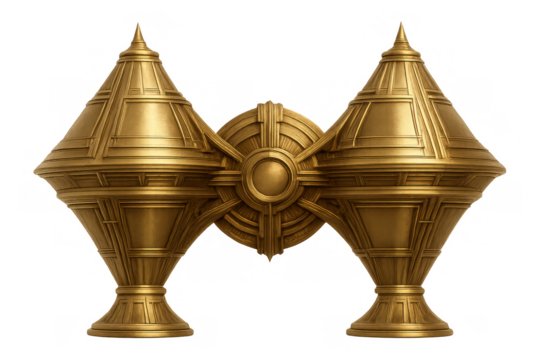 Golden symmetrical art deco wall sconce fixture with ornate geometric patterns, elegant vintage architectural element