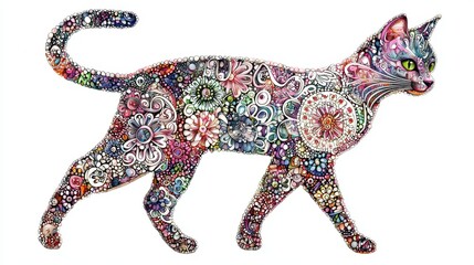 Fototapeta premium Colorful cat design features intricate floral patterns and vibrant colors that create a stunning visual effect