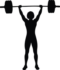 Naklejka premium Weightlifter silhouette performing overhead barbell lift strength training exercise vector illustration 